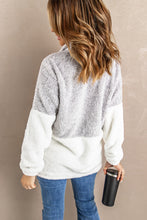 Load image into Gallery viewer, Grey White Zip Neck Oversize Fluffy Fleece Pullover