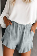 Load image into Gallery viewer, Blue High Waist Pocketed Ruffle Shorts