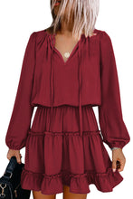 Load image into Gallery viewer, V Neck Long Sleeve Ruffle Tiered Mini Dress