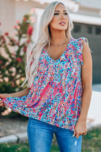 Load image into Gallery viewer, Boho Pattern Print Flounce V Neck Tank Top