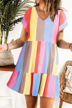 Load image into Gallery viewer, Multicolor Striped Color Block Tiered Mini Dress