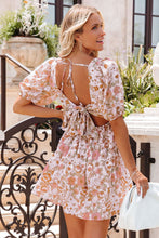 Load image into Gallery viewer, Floral Print Bow Knot Backless Square Neck Mini Dress