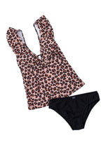 Load image into Gallery viewer, Ruffled Leopard Tankini Top and Solid Color Panty Swimwear