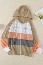 Load image into Gallery viewer, Multicolor Zipped Front Colorblock Hollow-out Knit Hoodie