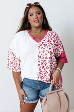 Load image into Gallery viewer, Plus Size Leopard Patchwork Short Sleeve Top