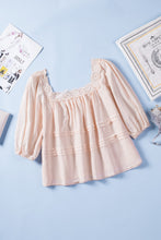 Load image into Gallery viewer, Beige Puff Sleeve Eyelet Babydoll Blouse