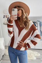 Load image into Gallery viewer, Striped Colorblock V Neck Knitted Sweater