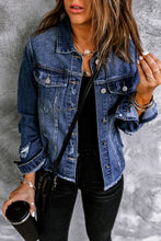 Load image into Gallery viewer, Lapel Distressed Raw Hem Buttons Denim Jacket