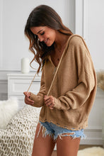 Load image into Gallery viewer, Khaki Zipper V-neck Dropped Sleeve Hooded Solid Sweater