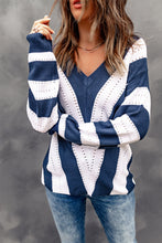 Load image into Gallery viewer, Striped Colorblock V Neck Knitted Sweater