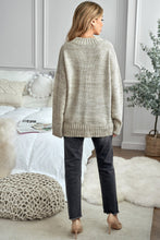 Load image into Gallery viewer, Khaki V neck Drop Shoulder Knitted Sweater