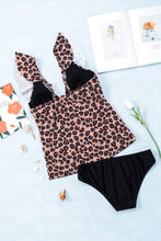 Load image into Gallery viewer, Ruffled Leopard Tankini Top and Solid Color Panty Swimwear