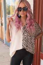 Load image into Gallery viewer, Khaki Contrast Leopard Color Block Blouse