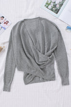 Load image into Gallery viewer, Black/Pink/Gray/Khaki/Apricot Wrap V Neck Waffle Sweater