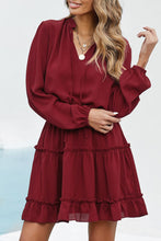 Load image into Gallery viewer, V Neck Long Sleeve Ruffle Tiered Mini Dress