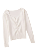 Load image into Gallery viewer, Beige Ruched Sweetheart Neckline Rib Knit Sweater