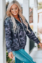 Load image into Gallery viewer, Camo Print Zip-up Hooded Coat with Pockets