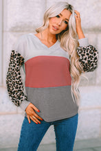Load image into Gallery viewer, Wild Leopard Contrast Sleeve Colorblock Waffle Knit Top