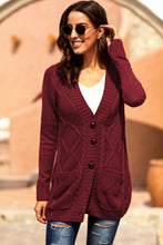 Load image into Gallery viewer, Burgundy Front Pocket and Buttons Closure Cardigan