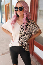 Load image into Gallery viewer, Khaki Contrast Leopard Color Block Blouse
