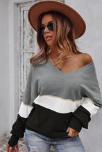 Load image into Gallery viewer, Colorblock V Neck Sweater