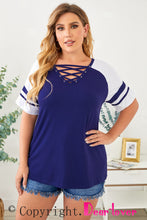 Load image into Gallery viewer, Crisscross V Neck Raglan Sleeve Plus Size Tee