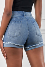 Load image into Gallery viewer, Distressed Ripped Rolled Hem Sky Blue Denim Shorts