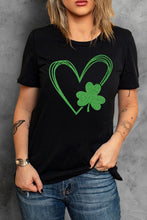 Load image into Gallery viewer, Clover Heart Shaped Print O-neck Short Sleeve Tee