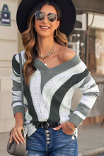 Load image into Gallery viewer, Striped Colorblock V Neck Knitted Sweater