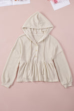 Load image into Gallery viewer, Waffle Knit Buttons Ruffled Hooded Top