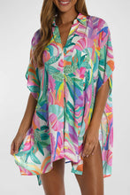 Load image into Gallery viewer, Multicolor Plant Print Button-up Half Sleeve Beach Cover Up
