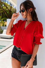 Load image into Gallery viewer, Solid Color Half Sleeve V Neck Blouse