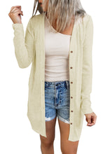 Load image into Gallery viewer, Beige Solid Color Open-Front Buttons Cardigan