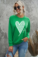 Load image into Gallery viewer, Lucky Clover Heart Graphic Raglan Sleeve Sweatshirt
