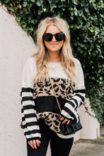Load image into Gallery viewer, Slouchy Drop-shoulder Leopard Striped Colorblock Sweater