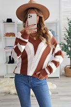 Load image into Gallery viewer, Striped Colorblock V Neck Knitted Sweater