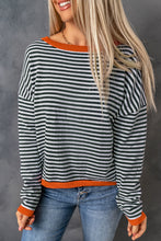 Load image into Gallery viewer, Contrast Trimmed Striped Drop Shoulder Sweater