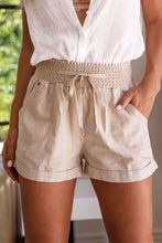 Load image into Gallery viewer, Khaki Drawstring Shirred High Waist Casual Shorts