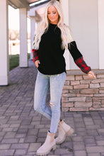 Load image into Gallery viewer, Crewneck Lantern Sleeve Plaid Sequin Splicing Pullover Sweatshirt