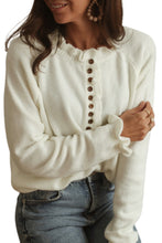 Load image into Gallery viewer, Beige Frill Trim Buttoned Knit Pullover Sweater