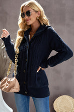 Load image into Gallery viewer, Navy Blue Long Sleeve Button-up Hooded Cardigans