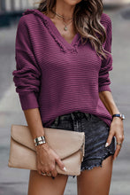 Load image into Gallery viewer, V Neck Ribbed Drop Shoulder Hooded Sweater