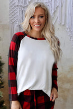 Load image into Gallery viewer, Plaid Raglan Sleeves Top and Drawstring Pants Lounge Set