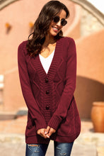 Load image into Gallery viewer, Burgundy Front Pocket and Buttons Closure Cardigan