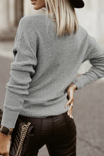Load image into Gallery viewer, Black/Pink/Gray/Khaki/Apricot Wrap V Neck Waffle Sweater