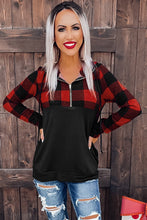 Load image into Gallery viewer, Contrast Buffalo Plaid Zip Pullover Hooded Top