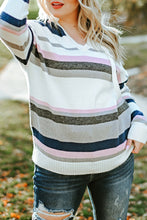 Load image into Gallery viewer, Stripe Plus Size Striped Hooded Knit Sweater