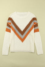 Load image into Gallery viewer, Beige Chevron Striped Drop Shoulder Sweater