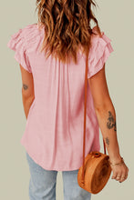 Load image into Gallery viewer, Tiered Ruffled Drawstring V Neck Top