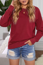 Load image into Gallery viewer, Wine Red Solid Crew Neck Pullover Sweatshirt